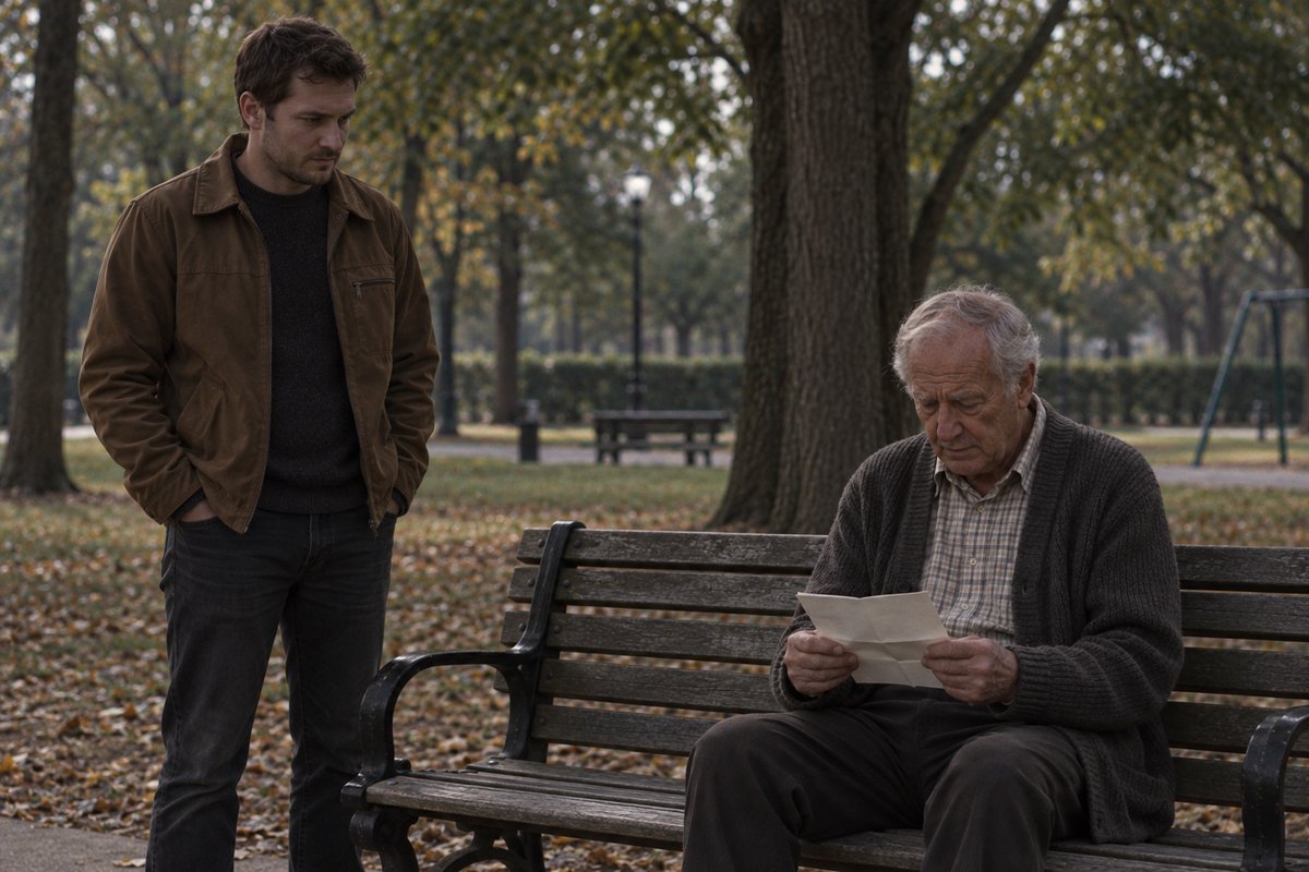 At the old park bench, the brother watches the older man read Susie’s letter.