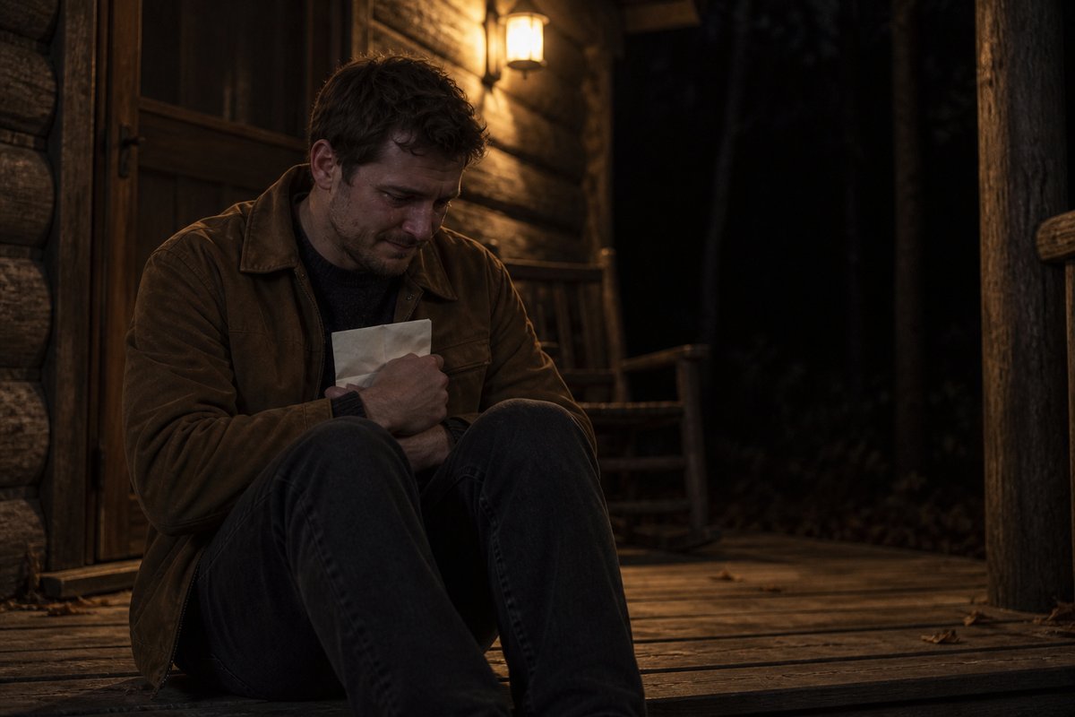 The brother sits on the porch floor clutching Susie’s letter after reading it.